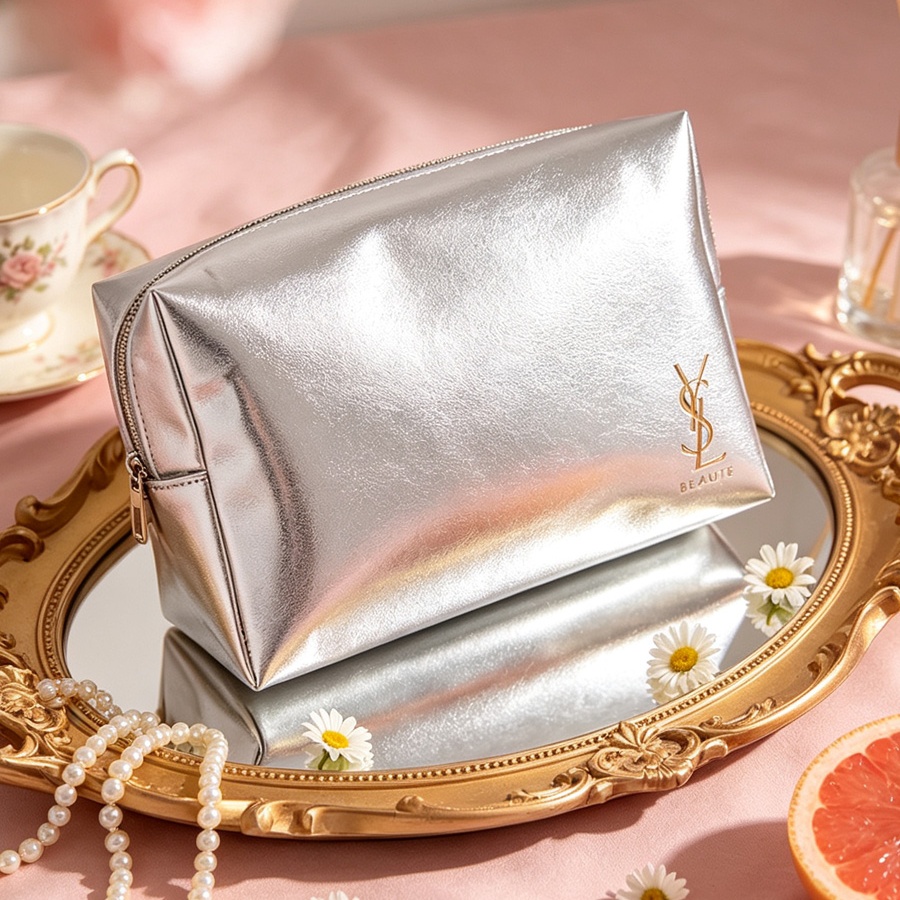 Ysl Beauty Makeup - Bolsa de cosméticos plateada, bolsa de