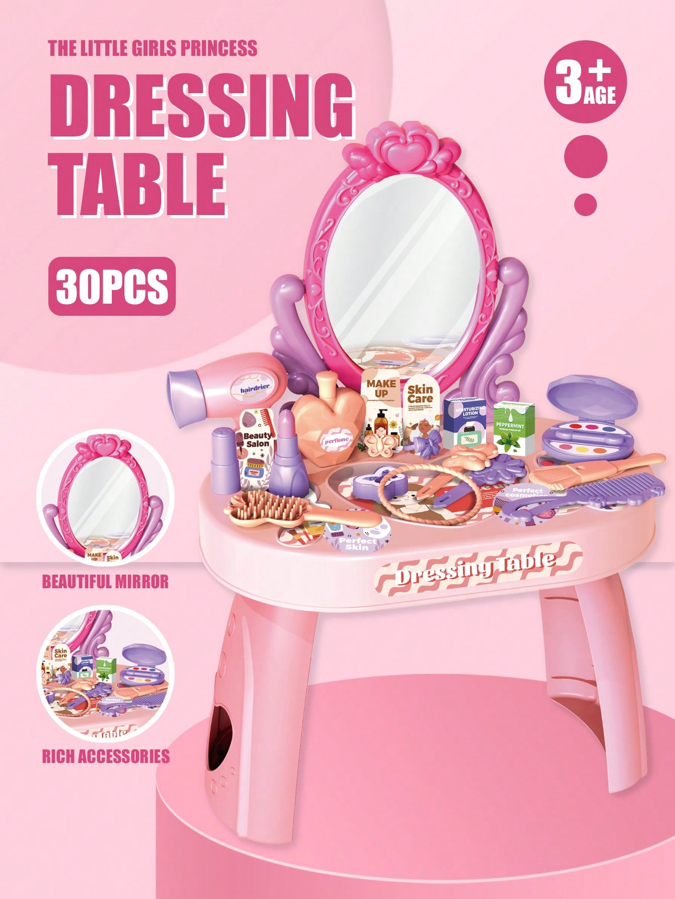 Beauty Makeup Desk - Juego de tocador de princesa para